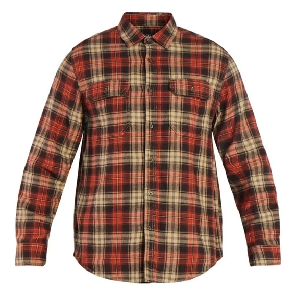George Men's Button Down Red Tan & Black Plaid Flannel Double Pocket Shirt-SZ:M - Picture 13 of 16
